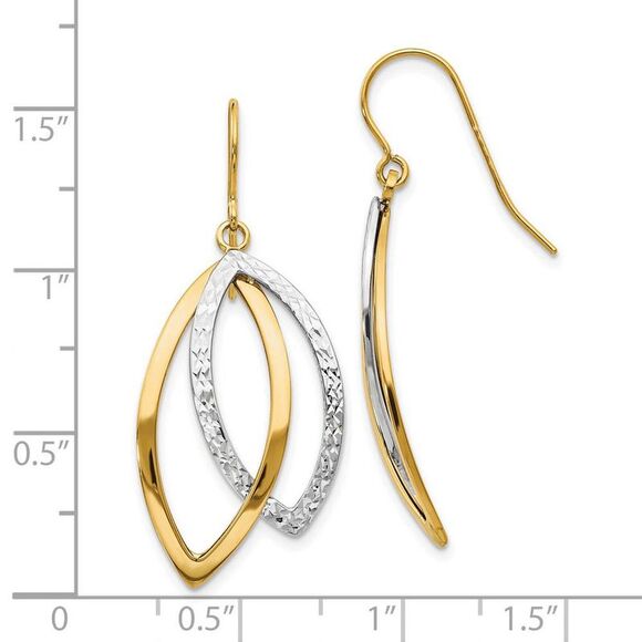 14k Two Tone Gold Double Marquise Dangle Earrings, 37mm (1 3/8 Inch) - Picture 4 of 5